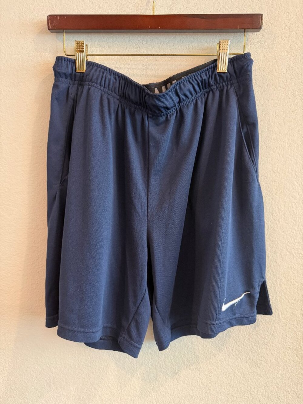 Nike Dri-FIT Navy Athletic Shorts Large Elastic Waist Swoosh